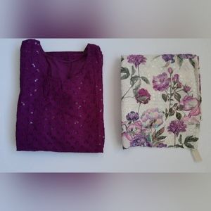 Chikankari sequin Wine kurta with floral chikankari palazzo